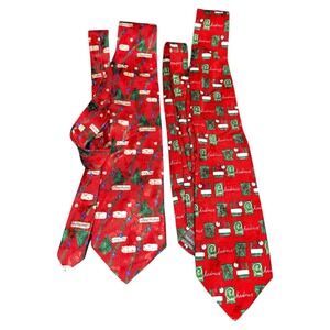 EUC ROBERT TALBOTT Red Christmas Ties Holidays Santa Hats Trees‎ Lot of 2